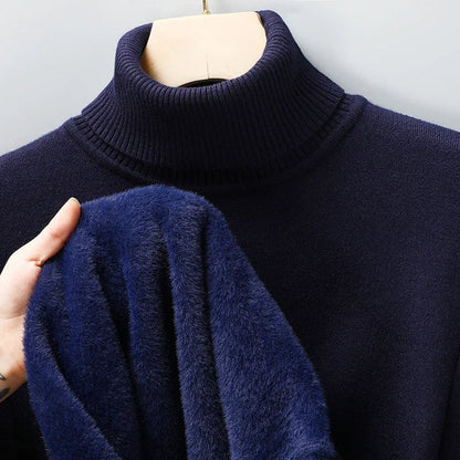 Men's Turtleneck Sweater with Ribbed Collar, Cuffs and Hem