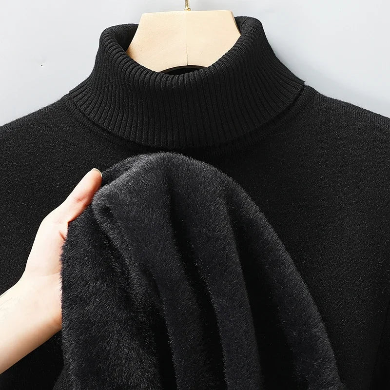 Men's Turtleneck Sweater with Ribbed Collar, Cuffs and Hem
