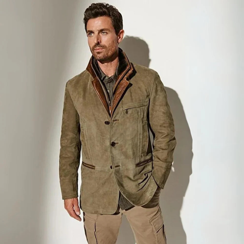 Men's Vintage Blazer Jacket with Notch Lapel and Pockets