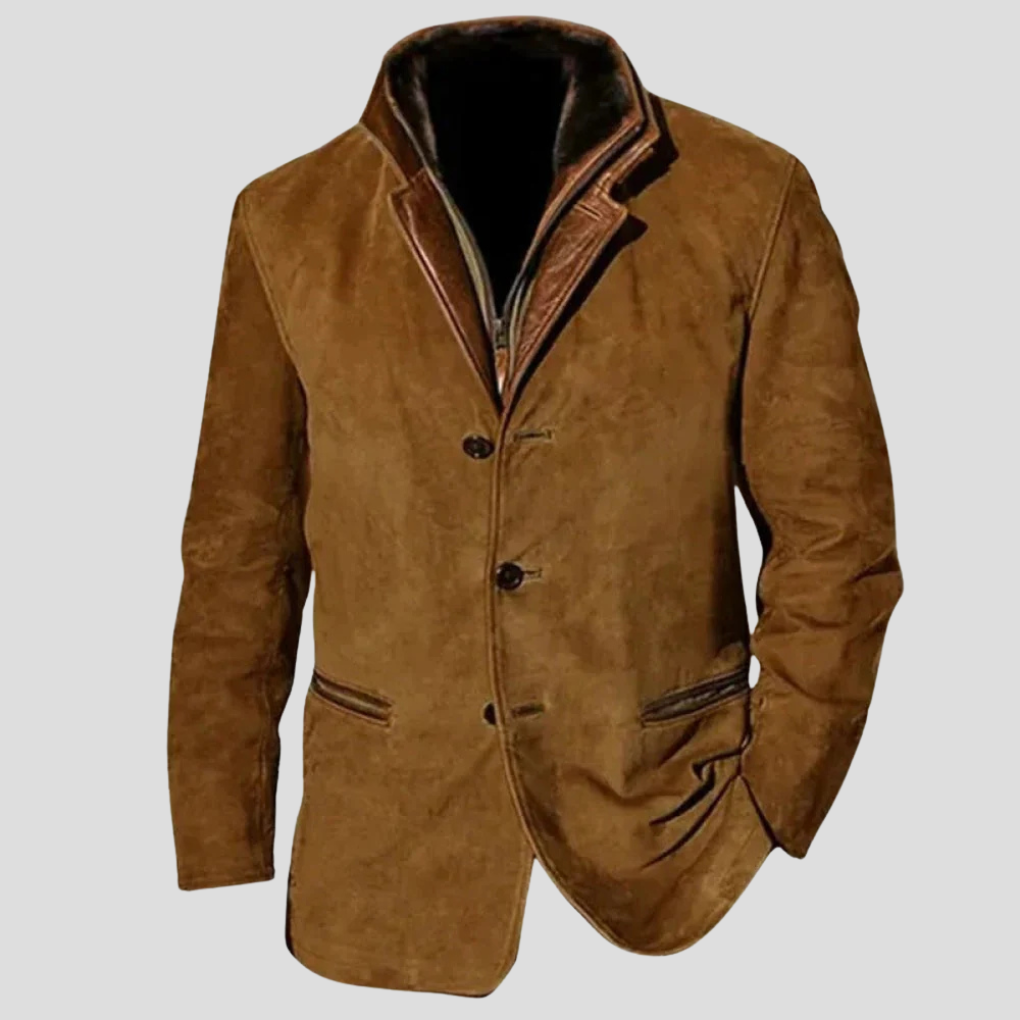 Men's Vintage Blazer Jacket with Notch Lapel and Pockets