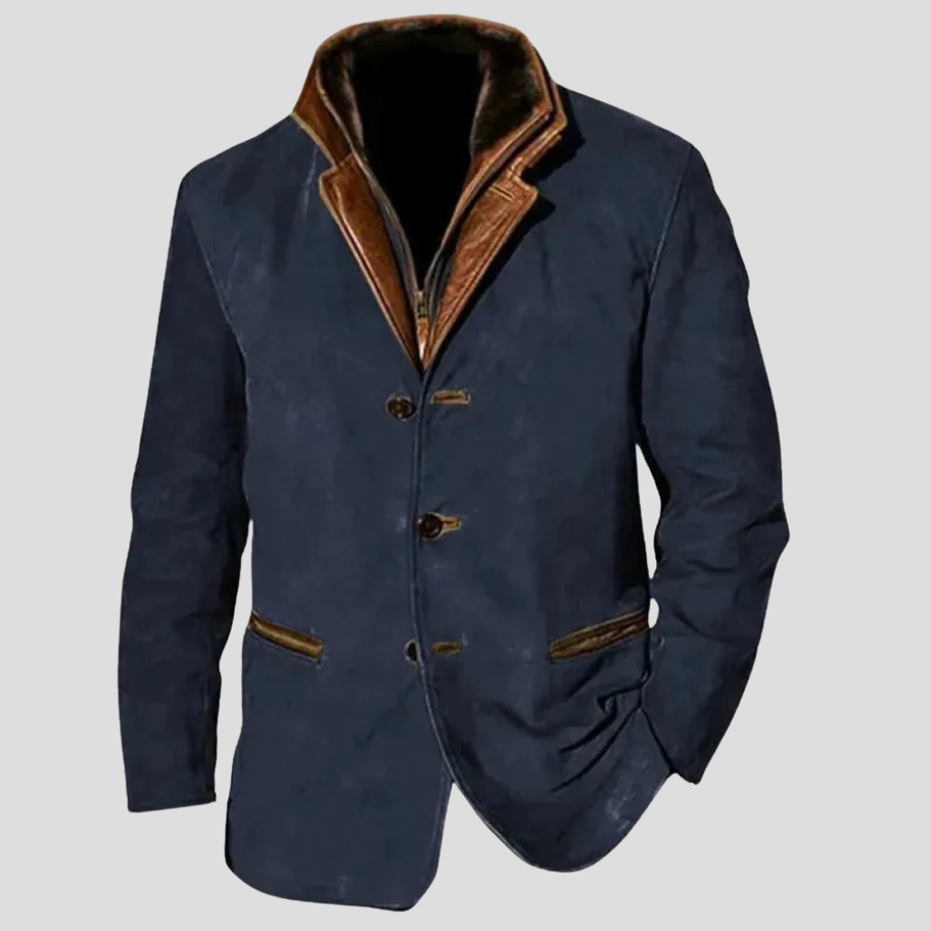 Men's Vintage Blazer Jacket with Notch Lapel and Pockets