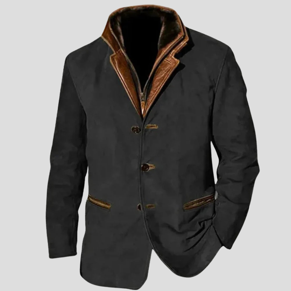 Men's Vintage Blazer Jacket with Notch Lapel and Pockets