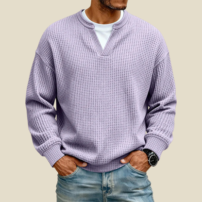 Men's Waffle Textured Sweatshirt with Mock V-Neck