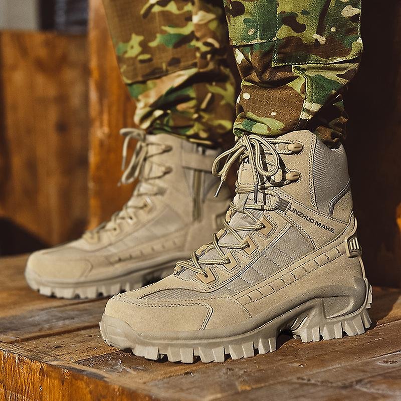 Men's Waterproof Tactical Work Boots with Side Zip and Speed Lace Hooks