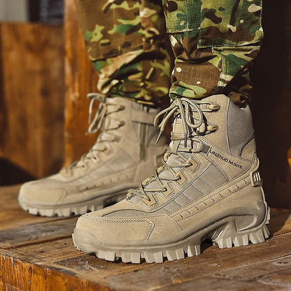 Men's Waterproof Tactical Work Boots with Side Zip and Speed Lace Hooks