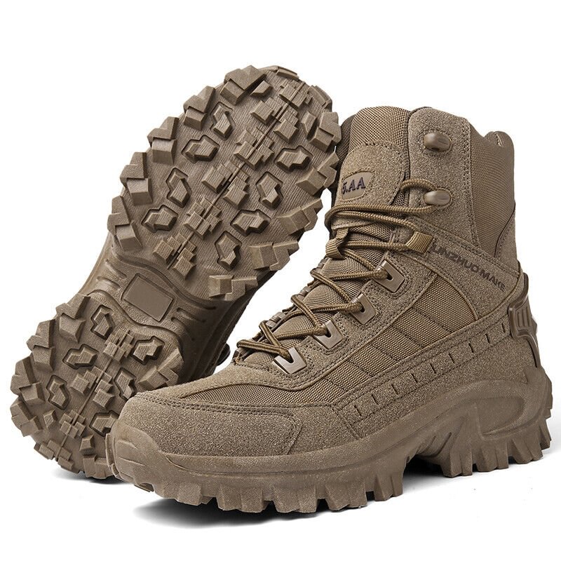 Men's Waterproof Tactical Work Boots with Side Zip and Speed Lace Hooks