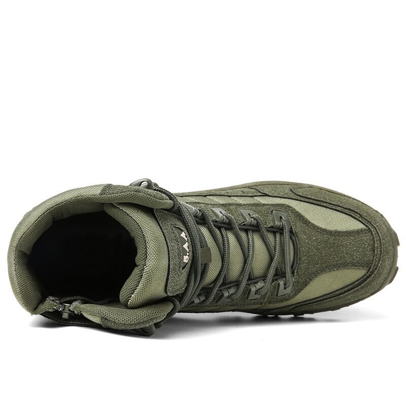 Men's Waterproof Tactical Work Boots with Side Zip and Speed Lace Hooks