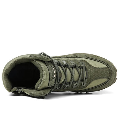 Men's Waterproof Tactical Work Boots with Side Zip and Speed Lace Hooks