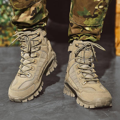 Men's Waterproof Tactical Work Boots with Side Zip and Speed Lace Hooks