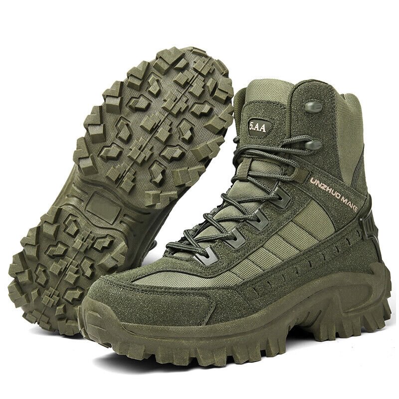 Men's Waterproof Tactical Work Boots with Side Zip and Speed Lace Hooks