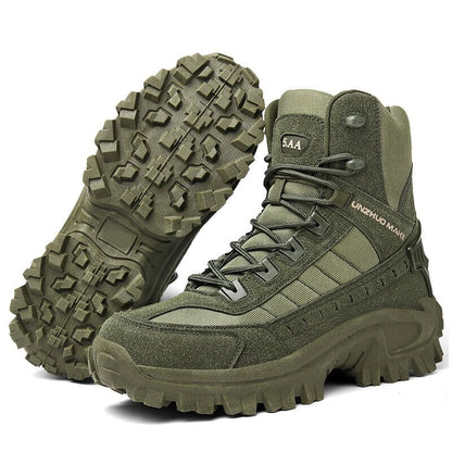 Men's Waterproof Tactical Work Boots with Side Zip and Speed Lace Hooks