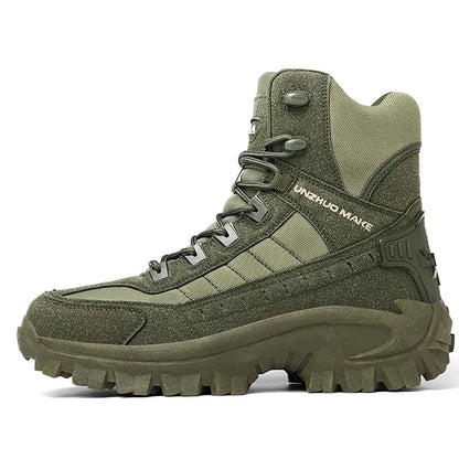 Men's Waterproof Tactical Work Boots with Side Zip and Speed Lace Hooks