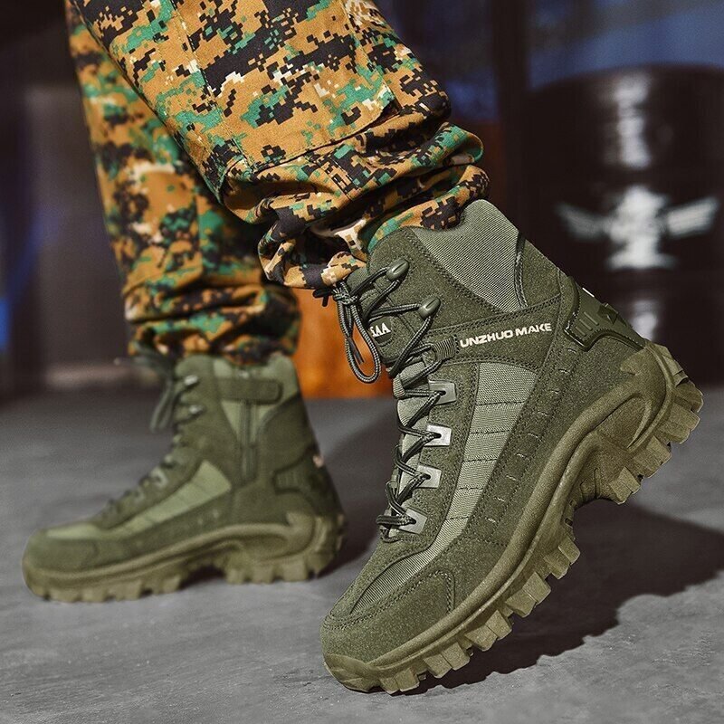 Men's Waterproof Tactical Work Boots with Side Zip and Speed Lace Hooks