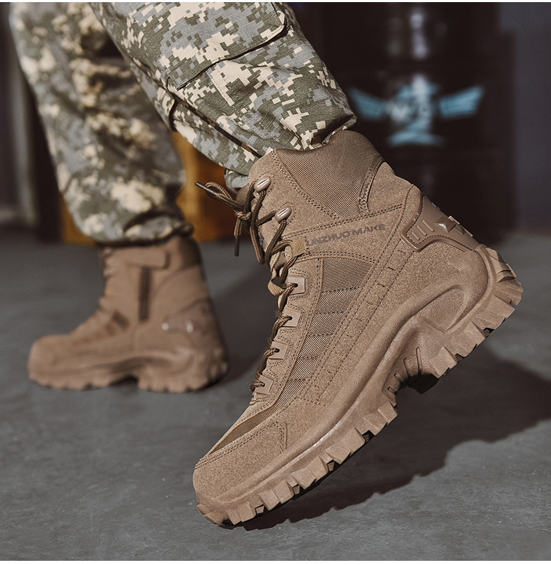 Men's Waterproof Tactical Work Boots with Side Zip and Speed Lace Hooks