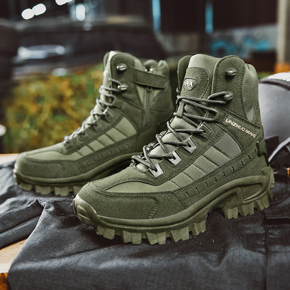 Men's Waterproof Tactical Work Boots with Side Zip and Speed Lace Hooks