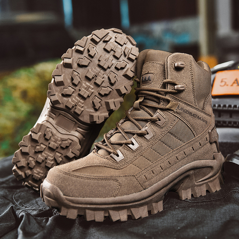 Men's Waterproof Tactical Work Boots with Side Zip and Speed Lace Hooks