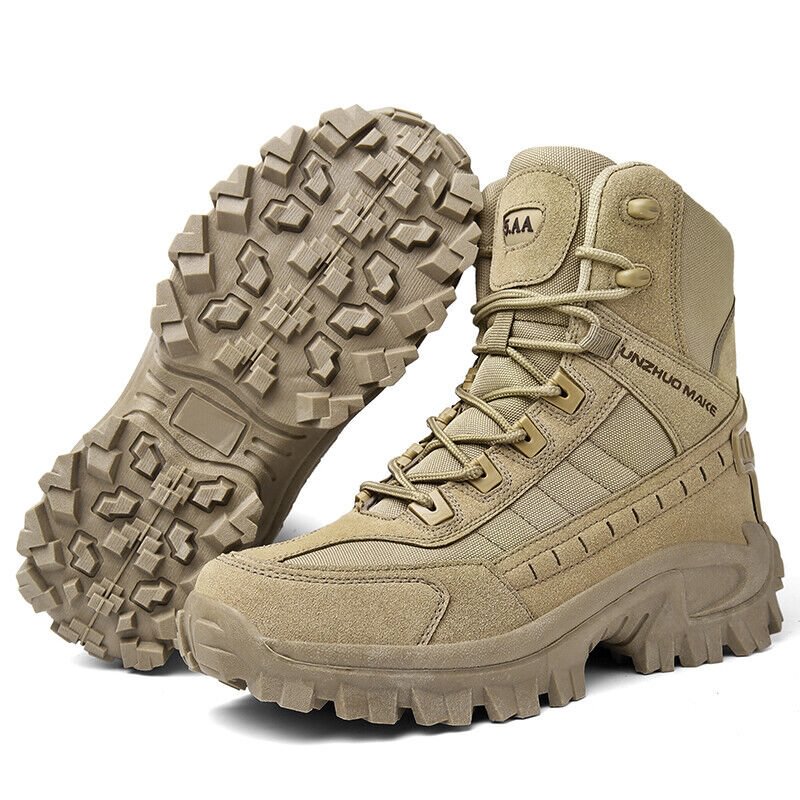 Men's Waterproof Tactical Work Boots with Side Zip and Speed Lace Hooks