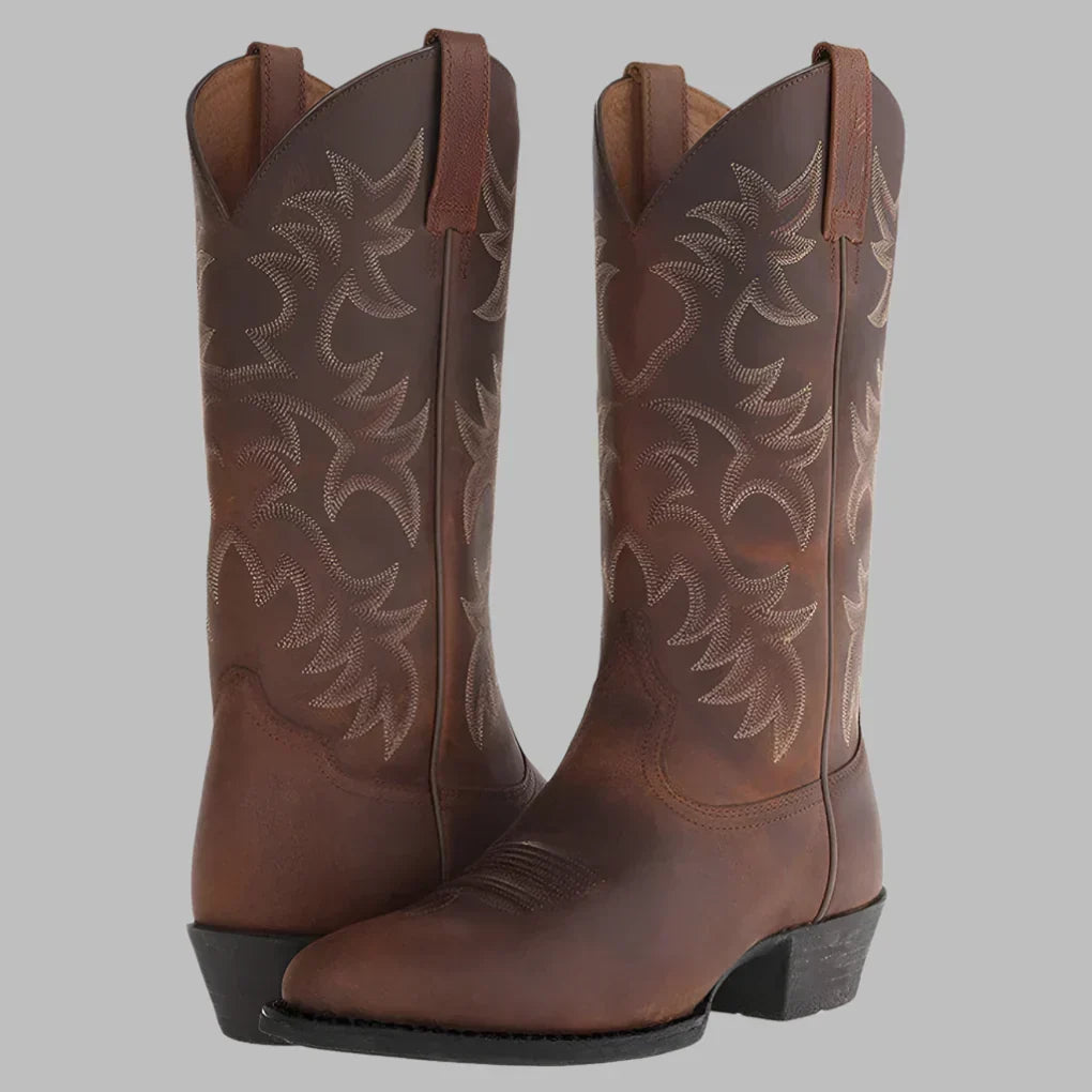 Men's Western Cowboy Boots with Decorative Stitching