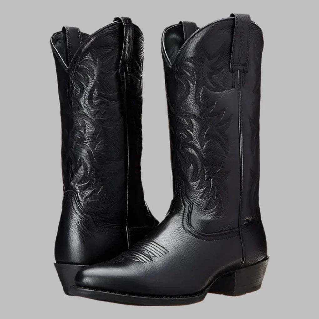 Men's Western Cowboy Boots with Decorative Stitching