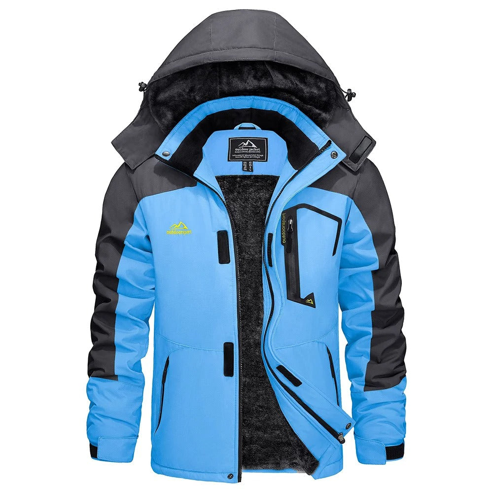 Men's Winter Ski Jacket with Hood and Fleece Lining