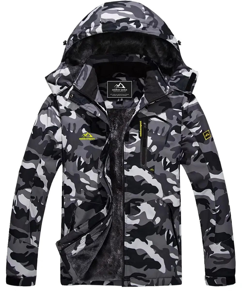 Men's Winter Ski Jacket with Hood and Fleece Lining