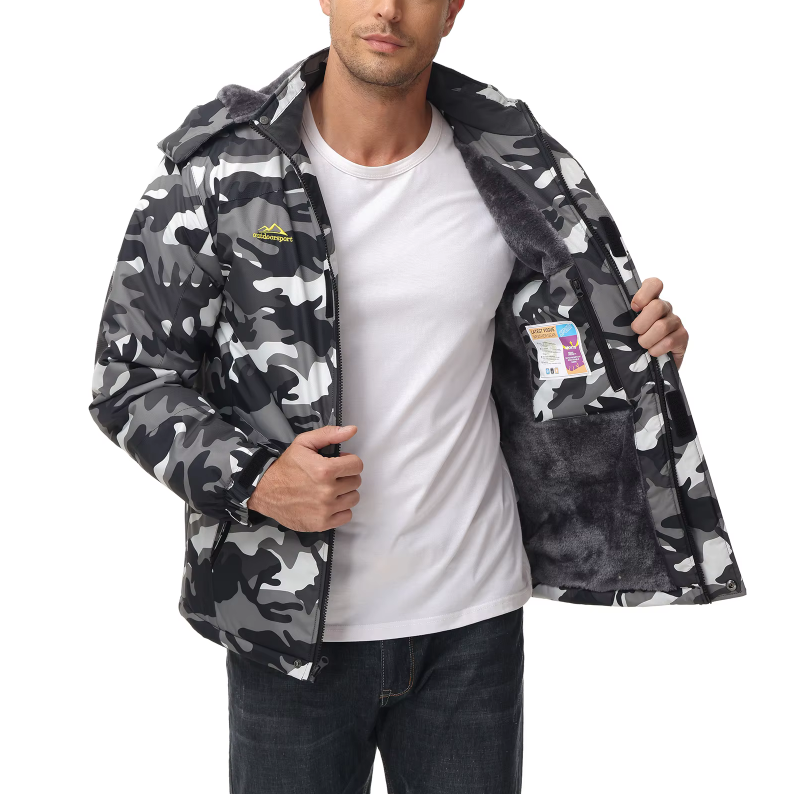 Men's Winter Ski Jacket with Hood and Fleece Lining