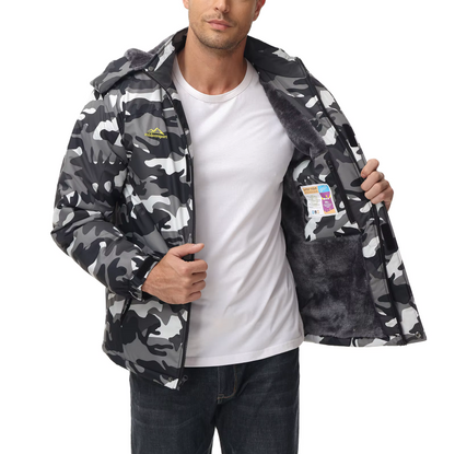 Men's Winter Ski Jacket with Hood and Fleece Lining