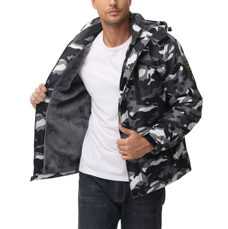 Men's Winter Ski Jacket with Hood and Fleece Lining