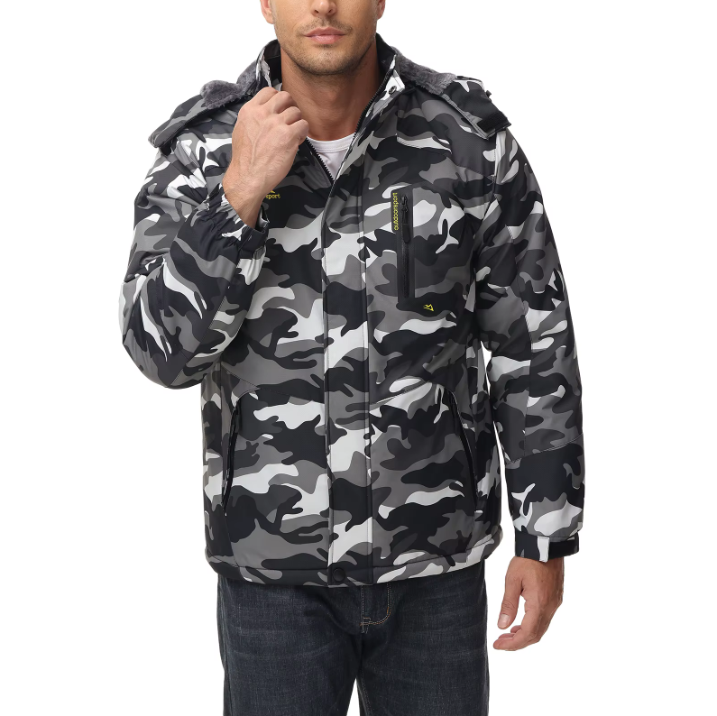 Men's Winter Ski Jacket with Hood and Fleece Lining