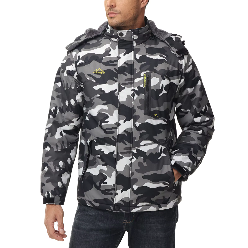 Men's Winter Ski Jacket with Hood and Fleece Lining