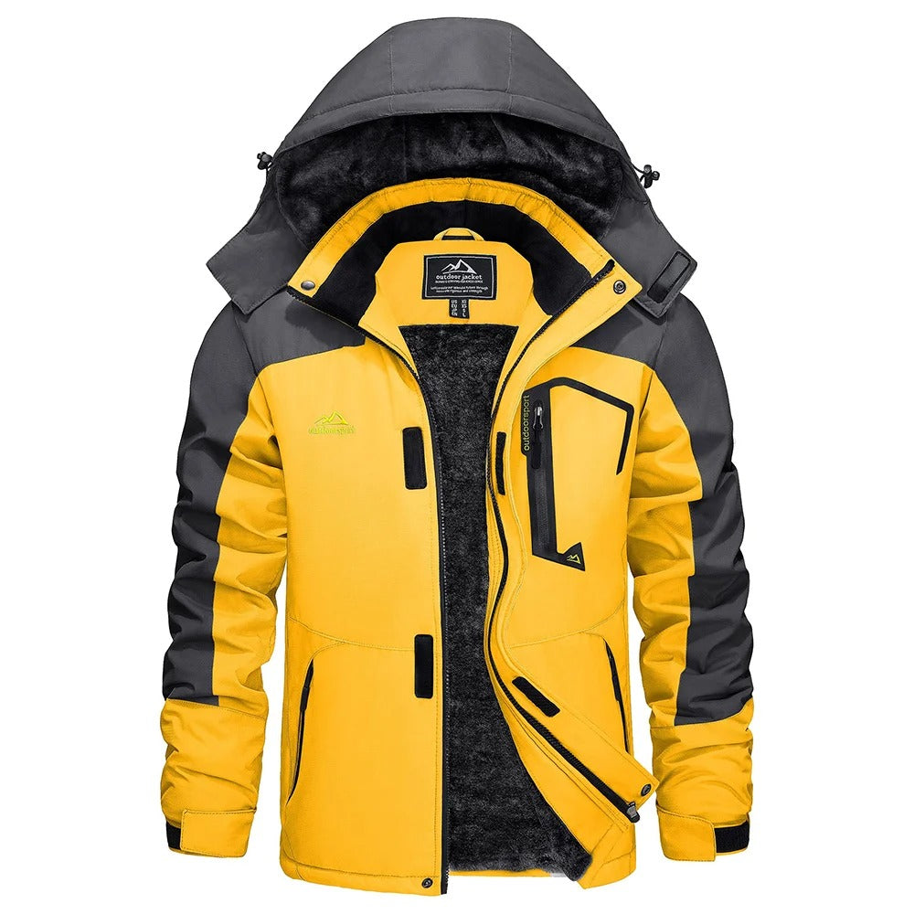 Men's Winter Ski Jacket with Hood and Fleece Lining
