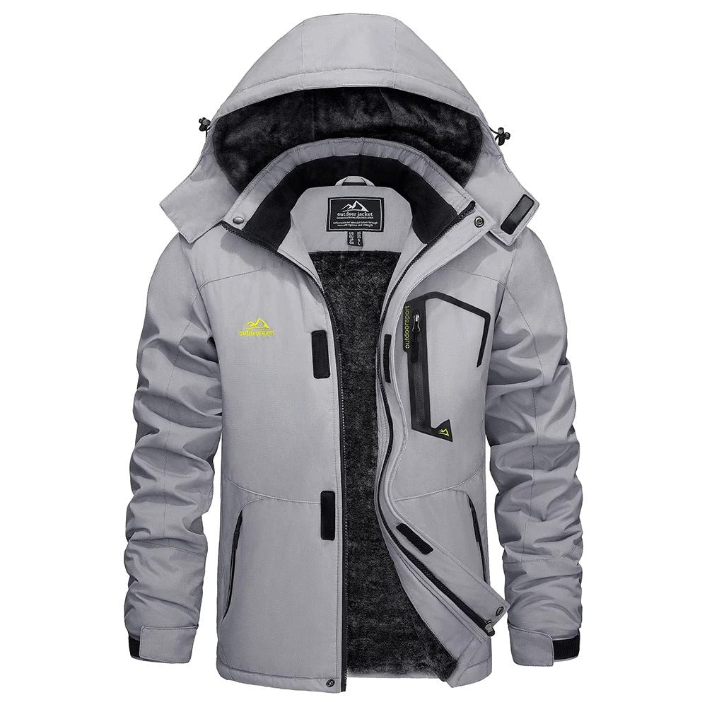 Men's Winter Ski Jacket with Hood and Fleece Lining