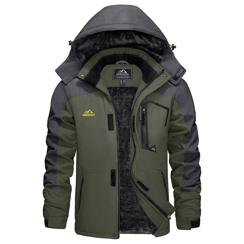 Men's Winter Ski Jacket with Hood and Fleece Lining
