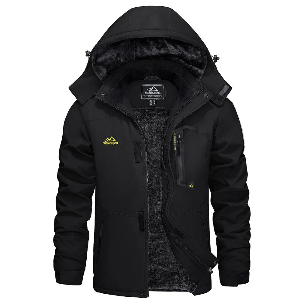 Men's Winter Ski Jacket with Hood and Fleece Lining