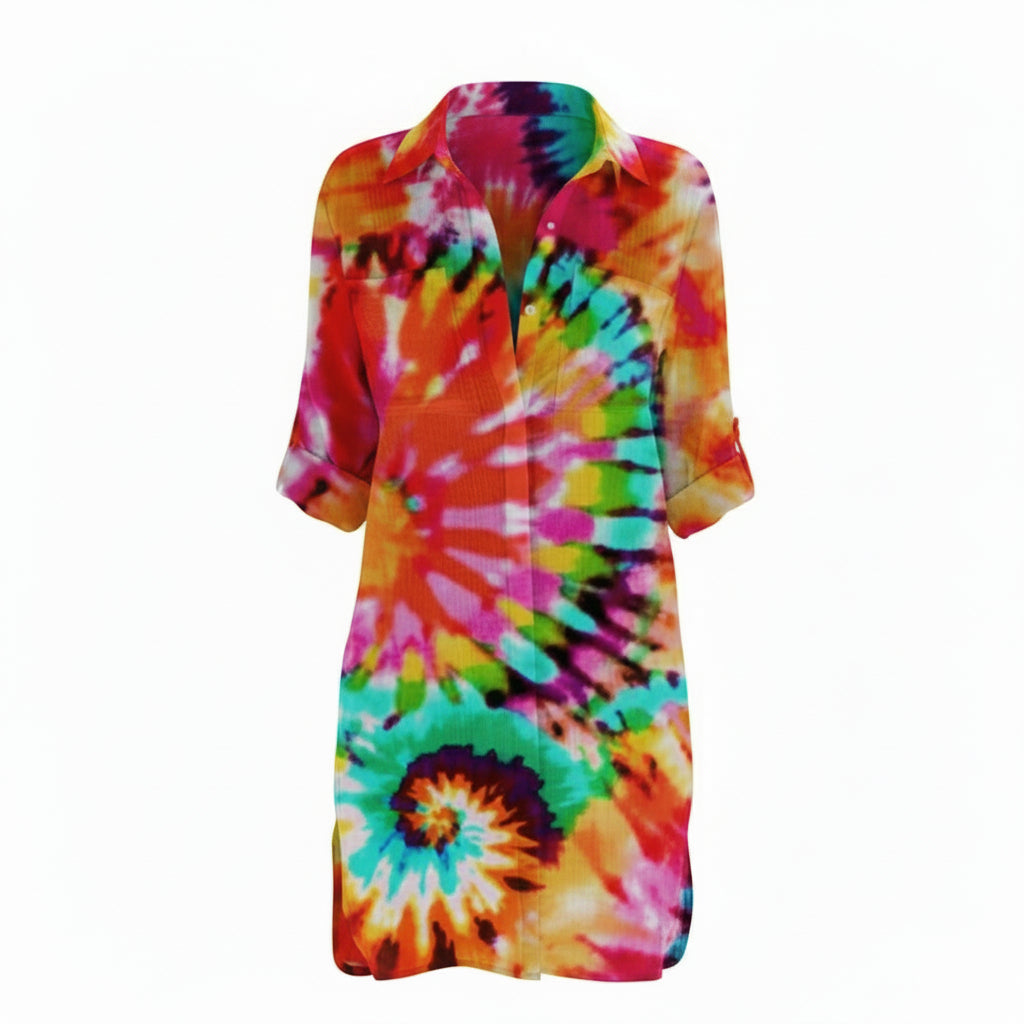 Robe Chemise à Imprimé Estival et Col V