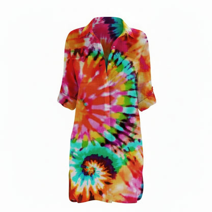 Robe Chemise à Imprimé Estival et Col V