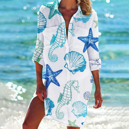 Robe Chemise à Imprimé Estival et Col V