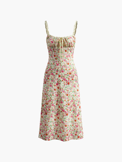 Robe Midi Fleurie à Bretelles Fines et Coupe Ajustée - 7