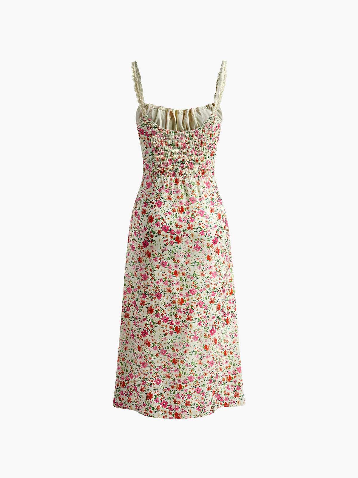 Robe Midi Fleurie à Bretelles Fines et Coupe Ajustée