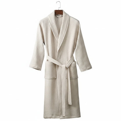 Unisex Waffle Bathrobe with Shawl Collar and Belt
