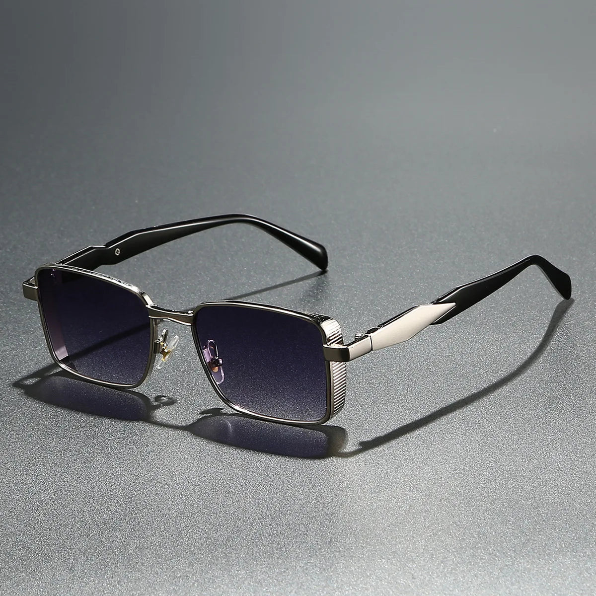 Unisexe Lunettes de Soleil Rectangulaires Monture Métallique avec Verres Dégradés