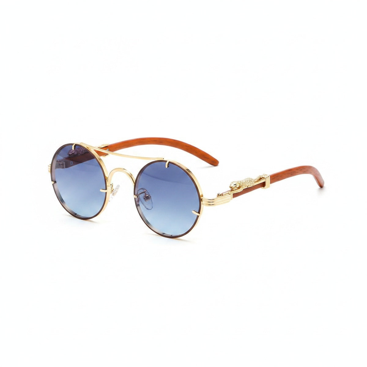 Unisexe Lunettes de Soleil Rondes Rétro avec Monture Dorée et Branches Décorées