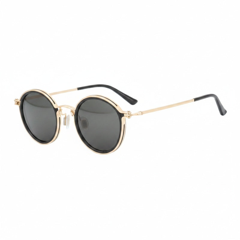 Unisexe Lunettes de Soleil Rondes Vintage à Verres Polarisés et Monture Métallique