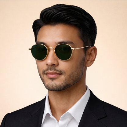 Unisexe Lunettes de Soleil Rondes Vintage à Verres Polarisés et Monture Métallique