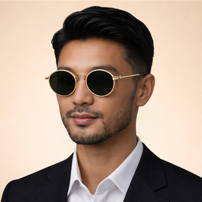 Unisexe Lunettes de Soleil Rondes Vintage à Verres Polarisés et Monture Métallique