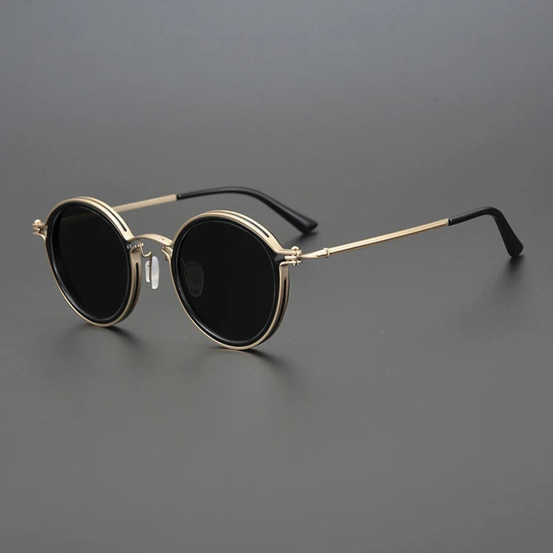 Unisexe Lunettes de Soleil Rondes Vintage à Verres Polarisés et Monture Métallique