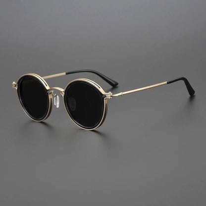 Unisexe Lunettes de Soleil Rondes Vintage à Verres Polarisés et Monture Métallique