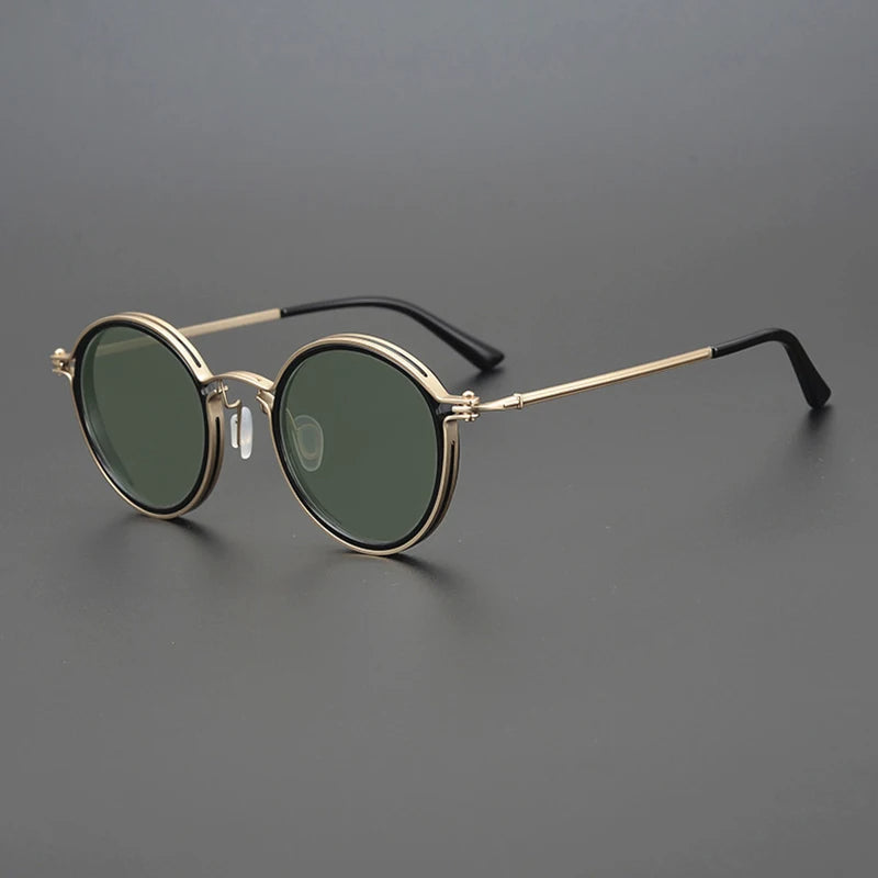 Unisexe Lunettes de Soleil Rondes Vintage à Verres Polarisés et Monture Métallique