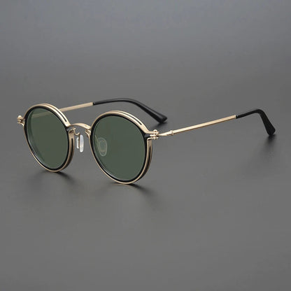 Unisexe Lunettes de Soleil Rondes Vintage à Verres Polarisés et Monture Métallique