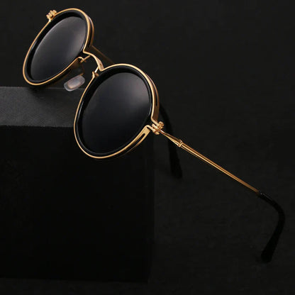 Unisexe Lunettes de Soleil Rondes Vintage à Verres Polarisés et Monture Métallique